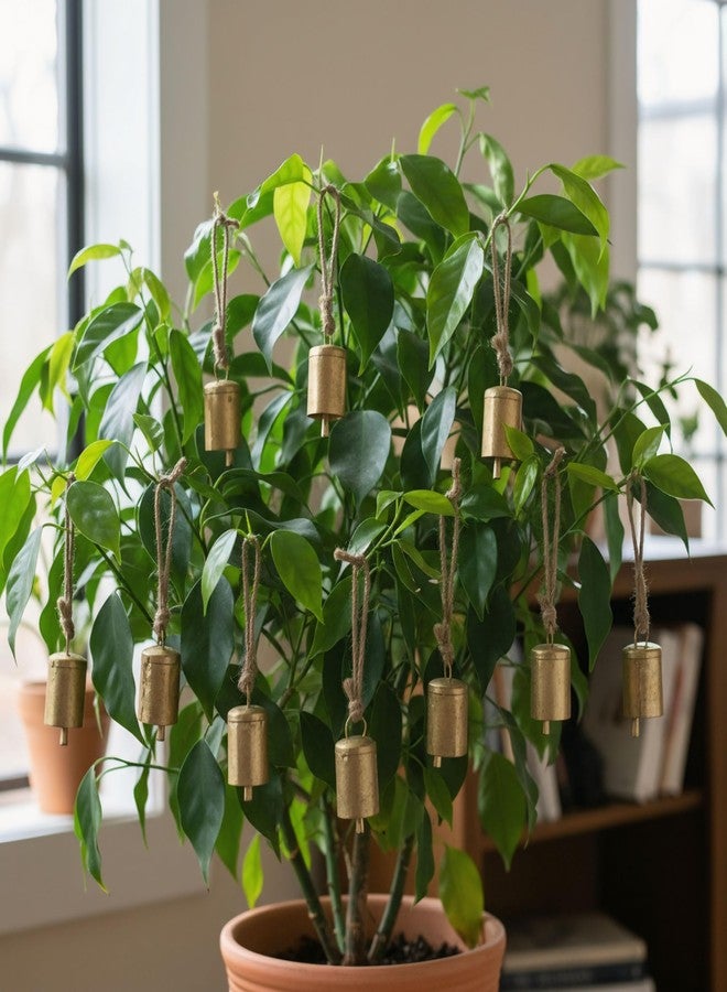 VIKACRAFT زينة أجراس نحاسية معلقة من فيكا كرافت لتزيين المنزل، أجراس معدنية صغيرة معلقة لتزيين ديوالي، فن جداري - عبوة من 10 قطع - Image 5